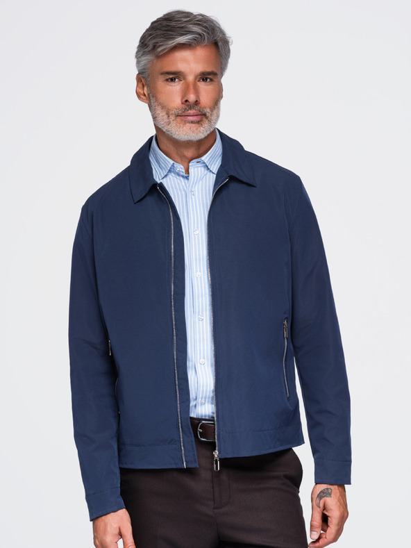 Ombre Clothing Férfi könnyű átmeneti cipzáras kabát klasszikus gallérral – sötétkék V1 OM-JANP-0224 Ombre Clothing