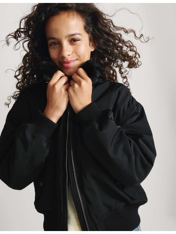 Marks & Spencer Bomber kabát műszőrmés nyakgallérral, Stormwear™ technológiával (6–16 éves) Marks & Spencer fekete