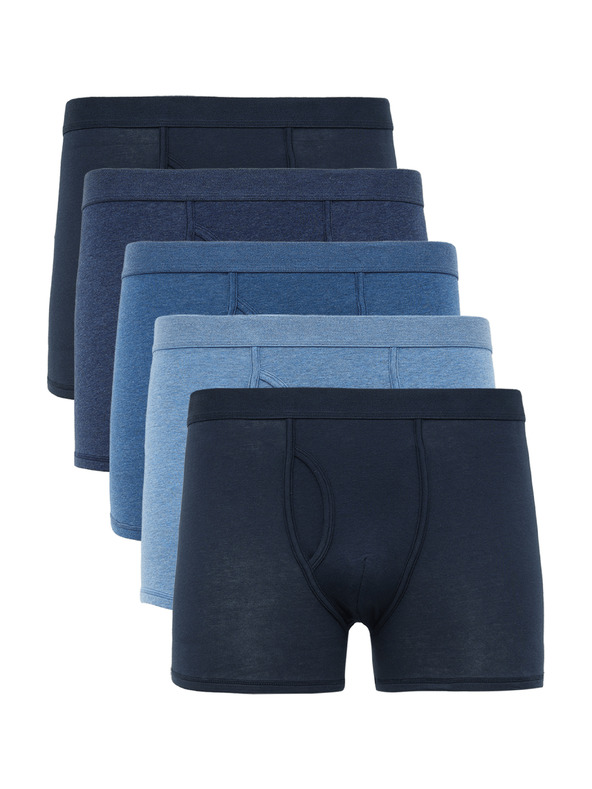 Marks & Spencer Stretch melírozott pamut boxer rövidnadrág Cool & Fresh™ technológiával, 5 db-os szett Marks & Spencer tengerészkék